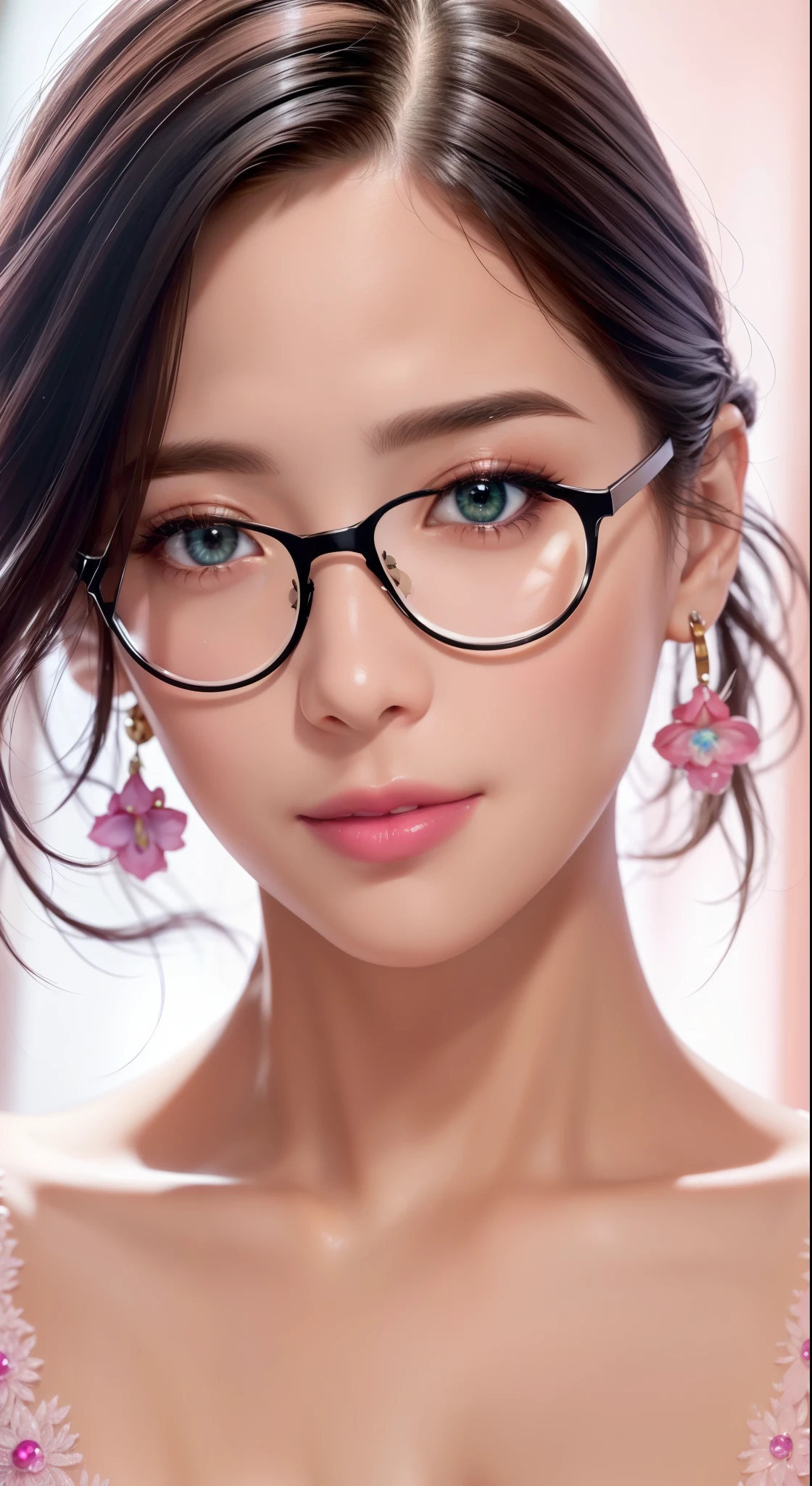 (RAW photo, best quality), (realistic, photo-realistic:1.3), best quality ,masterpiece,
(cherrynobodysd15), ((large breasts)), (beautiful girl), pink lipstick, colorful makeup, long eyelashes, earrings, wearing eyeliner, fair skin, black hair,(cute), (detailed face), detailed eyes, detailed iris, soft lighting, high quality, film grain, beautiful detailed eyes, beautiful detailed nose, vaginal detailed, realistic face, pink pussy, light smile, (highly detail face: 1.5), Fujifilm XT3, best quality, ultra-detailed, masterpiece, finely detail, highers, 8k wallpaper, pixie cut, Ultra-detailed and intricate 3D rendering of a beautiful anime character, Beautiful soft studio light, Rim Light, Vivid details,Gorgeous, race, Ultra-realistic, Black Hair, from front, looking at viewer, blush, grin, A adult female, long straight hair, side wept bangs, rimless glasses, Pale, slant green eyes, uhd, masterpiece, accurate, anatomically correct, beautiful face, perfect face, highly detailed beautiful face and eyes, attractive face, textured skin, super detail, high details, high quality, highres, best quality, 16K