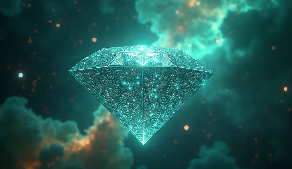 Create an image of a diamond chest With a very green background of galaxies