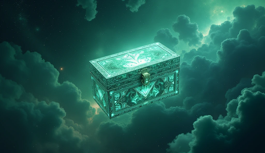 Create an image of a diamond chest With a very green background of galaxies