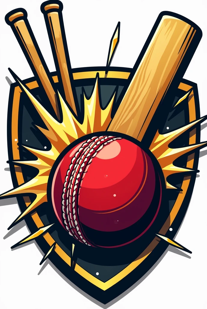 Team name logo "ball smashing the wicket, And Golden Bails text Written on the ball, the background filled with the shield"