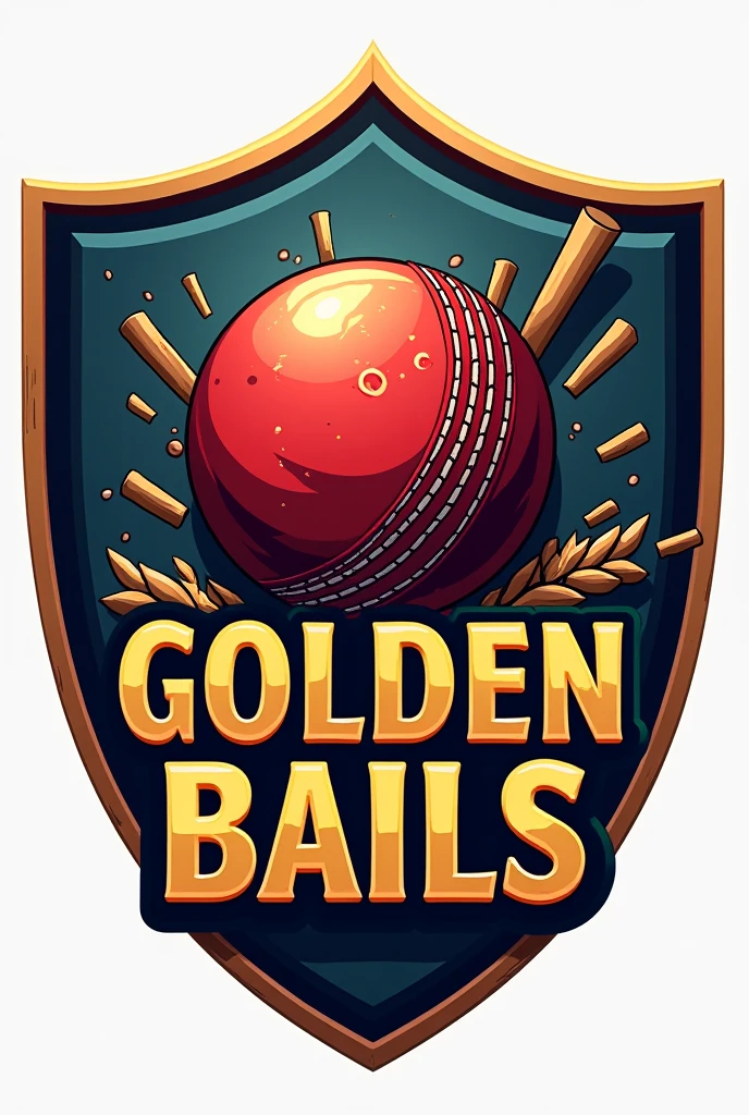 Team name logo "ball smashing the wicket, the background filled with the shield" write Golden bails in text format on it