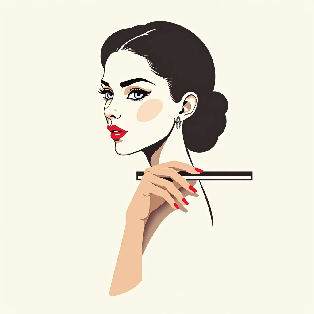 Create a logo of a bust of an elegant and sophisticated bourgeois woman, in profile showing the hand with manicured nails and adapt it to this style, but for manicure studio, nail dsigner, in a somewhat minimalist way and with the archetype of a ruler. With eyes open.