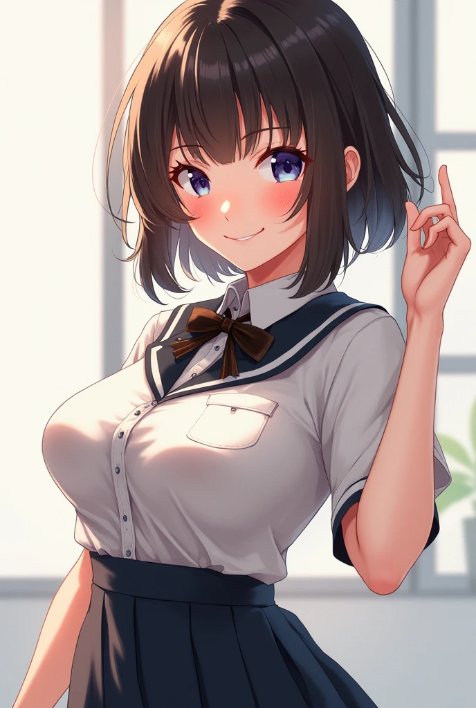 Shortcuts, Large Breasts, smile, masterpiece, High resolution, Japan Uniforms
Cute face