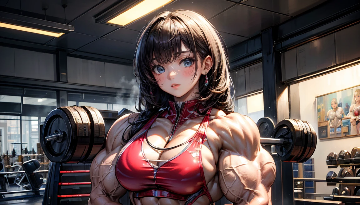 (best lighting) , (Extremely complex and detailed) , 4K unified, (Super detailed CG: 1.2) , (8k: 1.2),(original), (masterpiece) , (best quality),(masterpiece:1.4),Anime-like high quality,(masterpiece),masterpiece, Super clear picture quality,clearer than,(delicate face)best quality, absurd,((peace master, 4K, 8k, Yes, high resolution))1个girl, female student,,(beautiful bass),((bodybuilder:1.5))(girl),(miss),(((Upper body:1)))Upper body,on the street,shop,Backpack,The crowd was bustling