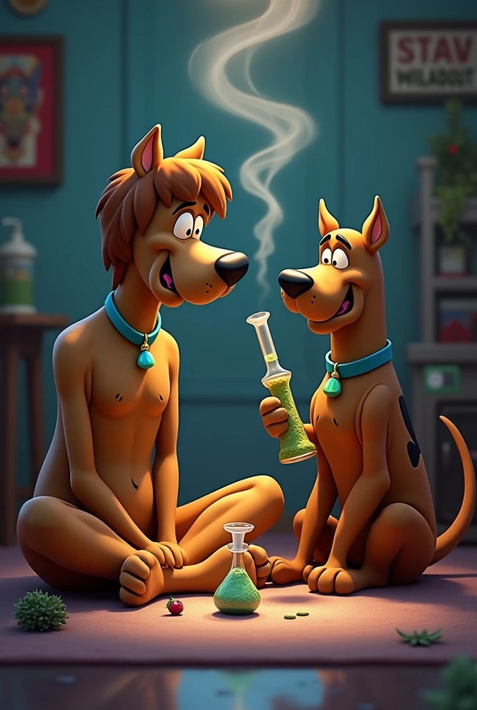 Shaggy and Scooby smoking a bong