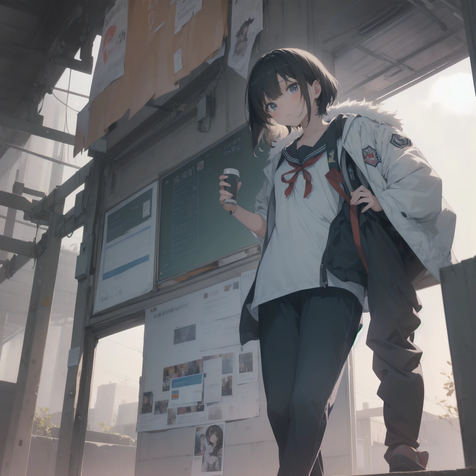 ultra-absurdres-Top quality by artist God, ultra-detailed, high resolution, anime moe artstyle, best anime 8k konachan wallpaper, pixiv contest winner, pool:2810, perfect anatomy,break, 1girl, (Please draw a girl walking sleepily to school alone. )break,(Solo,little female,15yo:1.3),Full limbs, ,a junior high school student, (very short hair), short cut, flat chest, , small butt, small black eyes, beautiful detailed eyes, well-proportioned iris and pupils, expressive eyes, highres detailed hair, soft expression, salor school_uniform, sailor collar, serahuku, bow, pleated skirt,(Detailed Lighting), (Detailed background), in the School commute route. break,super detailed skin, Best cinematic lighting powered by famous artist, 8k,beauty illustration,photoshop_(medium),very aesthetic,break,((artist:takeuchi_takashi )), artist:clamp ,artist:carnelian ,artist:kantoku ,