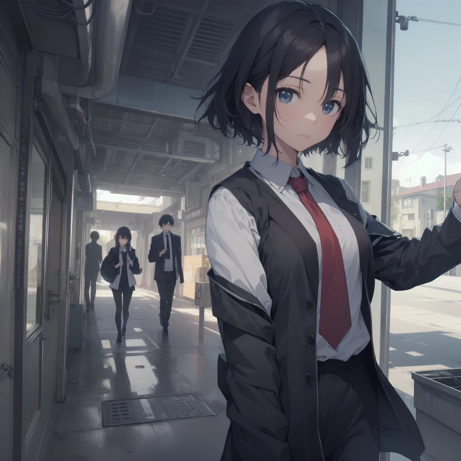 ultra-absurdres-Top quality by artist God, ultra-detailed, high resolution, anime moe artstyle, best anime 8k konachan wallpaper, pixiv contest winner, pool:2810, perfect anatomy,break, 1girl, (Please draw a girl walking sleepily to school alone. )break,(Solo,little female,15yo:1.3),Full limbs, ,a junior high school student, (very short hair), short cut, flat chest, , small butt, small black eyes, beautiful detailed eyes, well-proportioned iris and pupils, expressive eyes, highres detailed hair, soft expression, salor school_uniform, sailor collar, serahuku, bow, pleated skirt,(Detailed Lighting), (Detailed background), in the School commute route. break,super detailed skin, Best cinematic lighting powered by famous artist, 8k,beauty illustration,photoshop_(medium),very aesthetic,break,((artist:takeuchi_takashi )), artist:clamp ,artist:carnelian ,artist:kantoku ,
