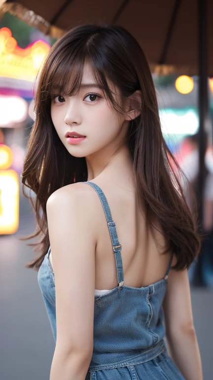 Tabletop、(masterpiece:1.3), (8k, Photorealistic: 1.4, RAW Photos, Best image quality: 1.4), Japanese Idols、Super detailed face、Attention to detail、Genuine、 double eyelid、Big and attractive eyes、Perfectly beautiful eyes、 Sharp focus:1.2、Beautiful woman:1.5、 Light brown hair、 Highest quality、masterpiece、Ultra-high resolution、Depth of written boundary、Perfect Shadow、(Photorealistic:1.4)、 Highly detailed and professional lighting、 Perfectly shaped、Symmetrical face、beautiful girl、Glowing Skin、Sharp focus, Perfect Anatomy,Realistic Light、amusement park、Full body view、