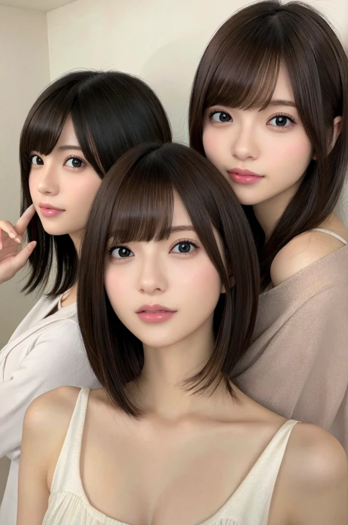 masutepiece、top-quality、hight resolution、Most Best Illustration、wall-paper、Bright lighting、profetional lighting、realisitic、Women in Japan、Adult beauty、a beauty girl、、modeled、Super beautiful、Beautiful skins、Beautiful and detailed eyes、Beautiful and detailed eyes、A detailed face、Adult beauty、slim、medium large breasts、Medium Hair、short medium hair、brunette color hair、