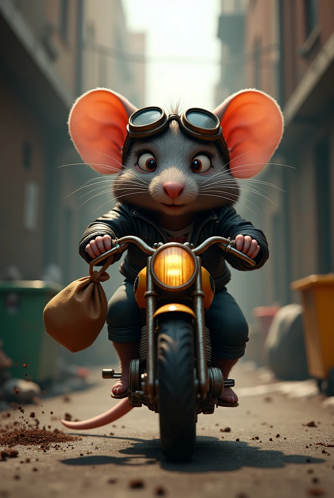Rat riding a motorcycle stealing coffee powder