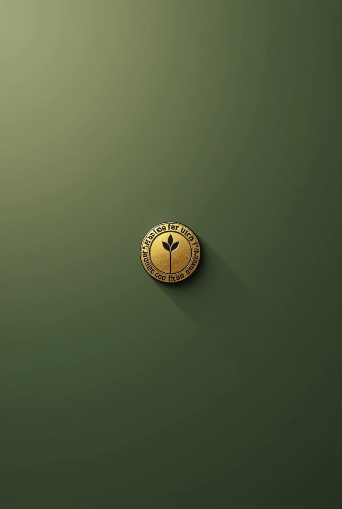 Create a minimalist olive green flag, with simple round golden coat of arms with the name good faith in Portuguese and a sprouting seed symbol 