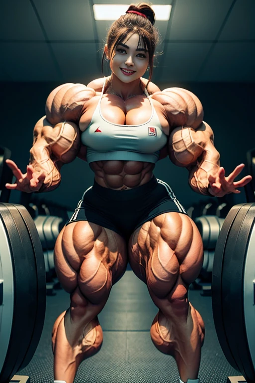 Best Quality, 超A high resolution, Photo Shot, (Photorealistic:1.4), 1girl in, Bodybuilder Girls, Muscle Girl, Smile,
At the gym, Wear gym clothes, lifting weights, Looking at Viewer, Cute, Full body, Detailed eyes, Detailed face, lightsmile, Wearing training pants,