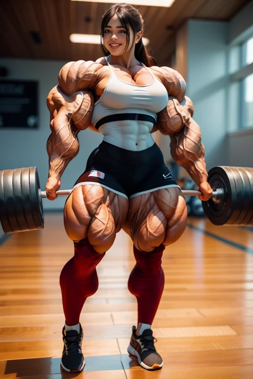 Best Quality, 超A high resolution, Photo Shot, (Photorealistic:1.4), 1girl in, Bodybuilder Girls, Muscle Girl, Smile,
At the gym, Wear gym clothes, lifting weights, Looking at Viewer, Cute, Full body, Detailed eyes, Detailed face, lightsmile, Wearing training pants,