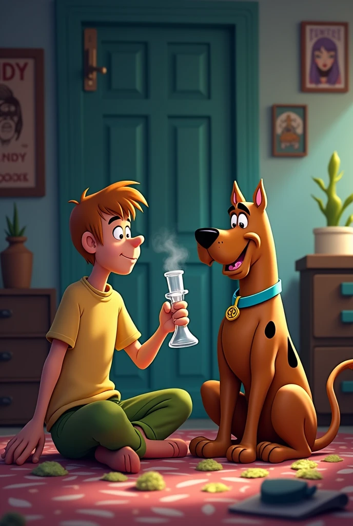 Shaggy and Scooby smoking a bong 