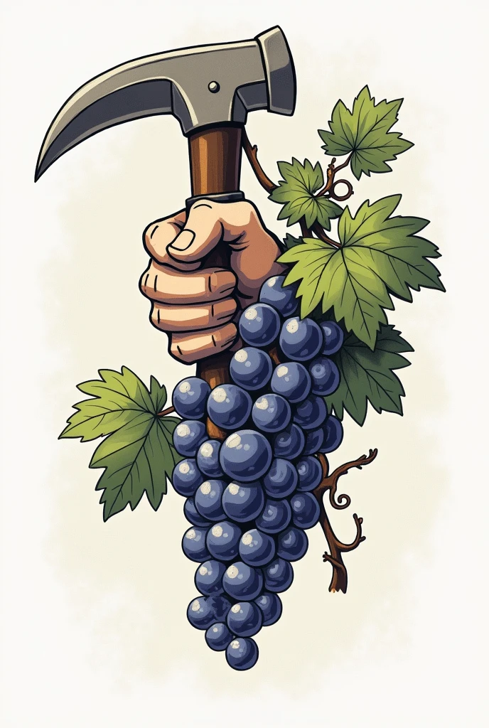 Create a team logo with the theme "cuts the vine" making an allusion with a hand holding a grape picker with references around the hand. In addition to a logo to identify the group "cuts you off kennel".
