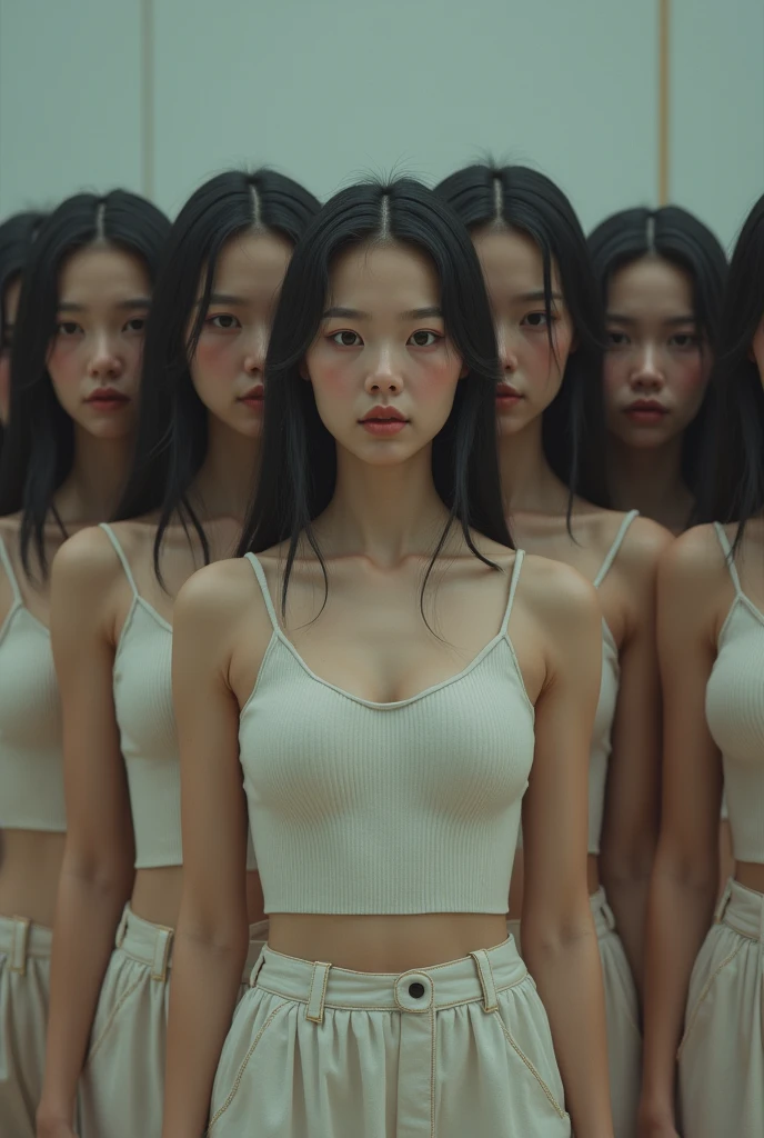 (((cloned face)))
(((similar identical twins)))
All the girls have the exact same face, The two have the same face and figure, as if they were mirror images