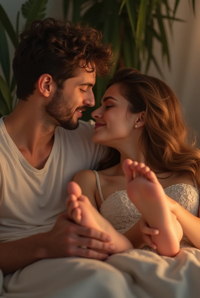 Now create a young adult licking his wife's feet to show his love
