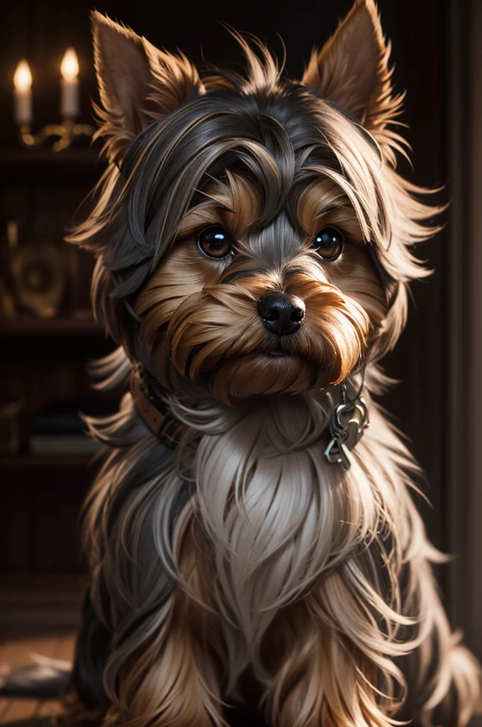 Yorkshire Terrier, key lighting, soft lights, foggy, by steve haris, by lisa yuskavage, by serov valentin, by tarkosvky, 8 k render, detailed, cute cartoon style, very cute adorable face