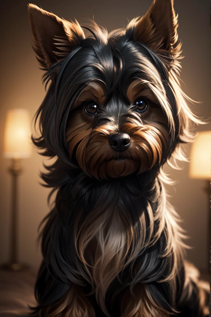 Yorkshire Terrier, key lighting, soft lights, foggy, by steve haris, by lisa yuskavage, by serov valentin, by tarkosvky, 8 k render, detailed, cute cartoon style, very cute adorable face
