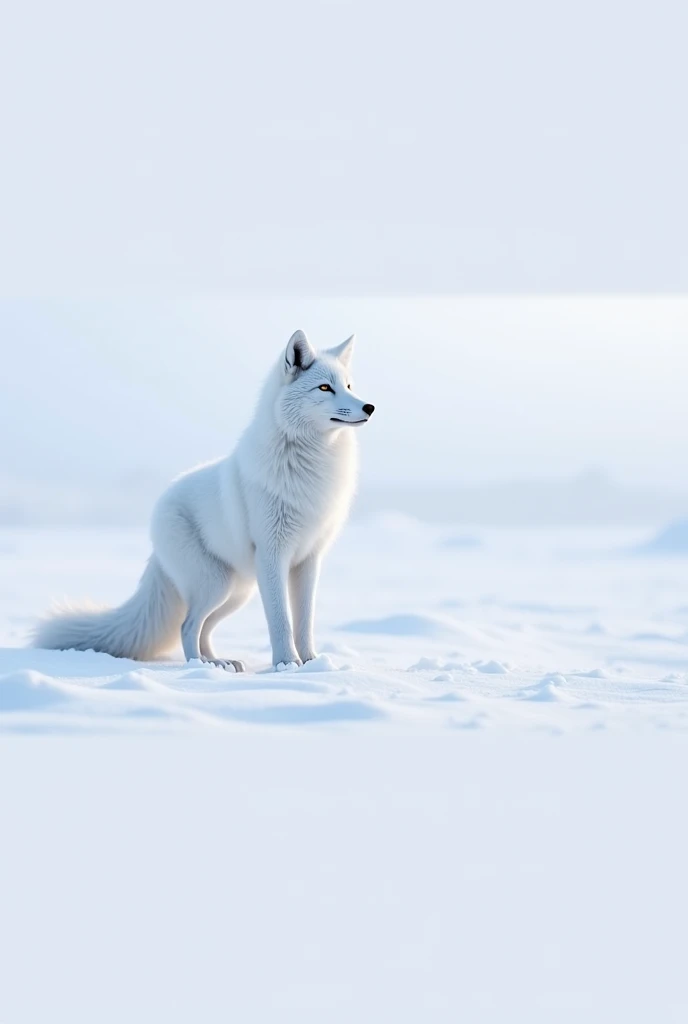 Un renard arctique, debout dans la neige, Sa fourrure d'un blanc pur scintille au soleil du matin., Un monde magnifique. ((chef-d'œuvre, la plus haute qualité, Qualité d'image la plus élevée, haute résolution, Photoréaliste, photo brute, 8k)), ((fond d'écran 8k unifié CG extrêmement détaillé)),