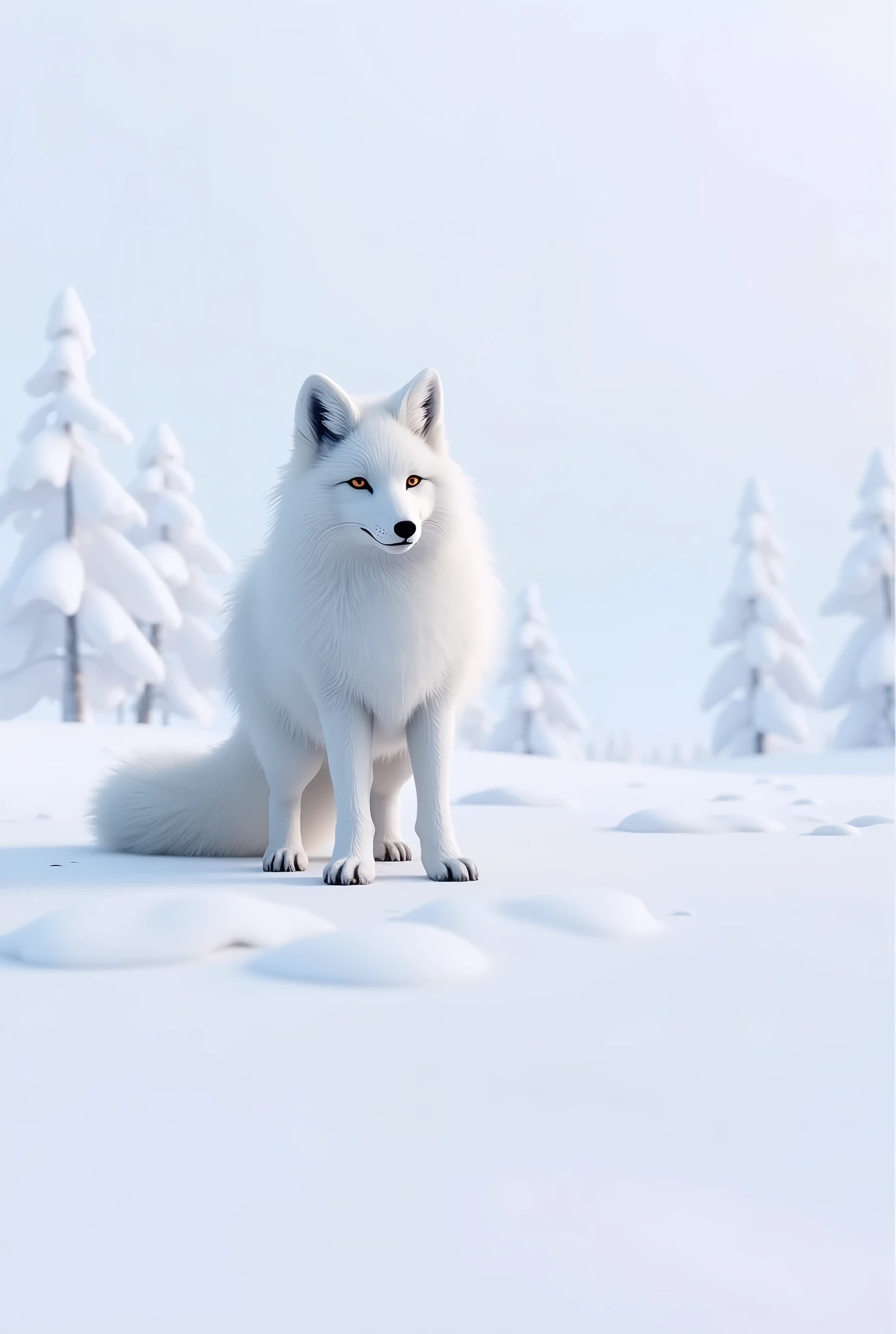 Un renard arctique, debout dans la neige, Sa fourrure d'un blanc pur scintille au soleil du matin., Un monde magnifique. ((chef-d'œuvre, la plus haute qualité, Qualité d'image la plus élevée, haute résolution, Photoréaliste, photo brute, 8k)), ((fond d'écran 8k unifié CG extrêmement détaillé)),