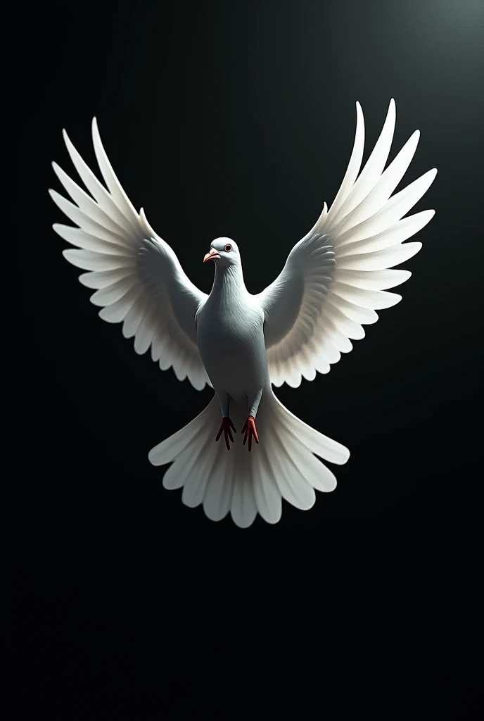 Dove flying militarily with black background