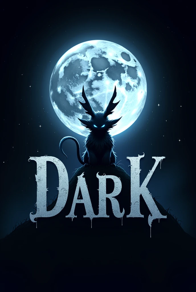 I want a logo with the word dark written at the top and at the bottom I want a moon and a pokemon in the front 