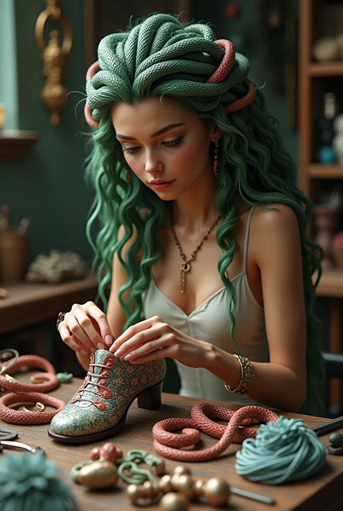 Queen Medusa girl shoes maker 3D image