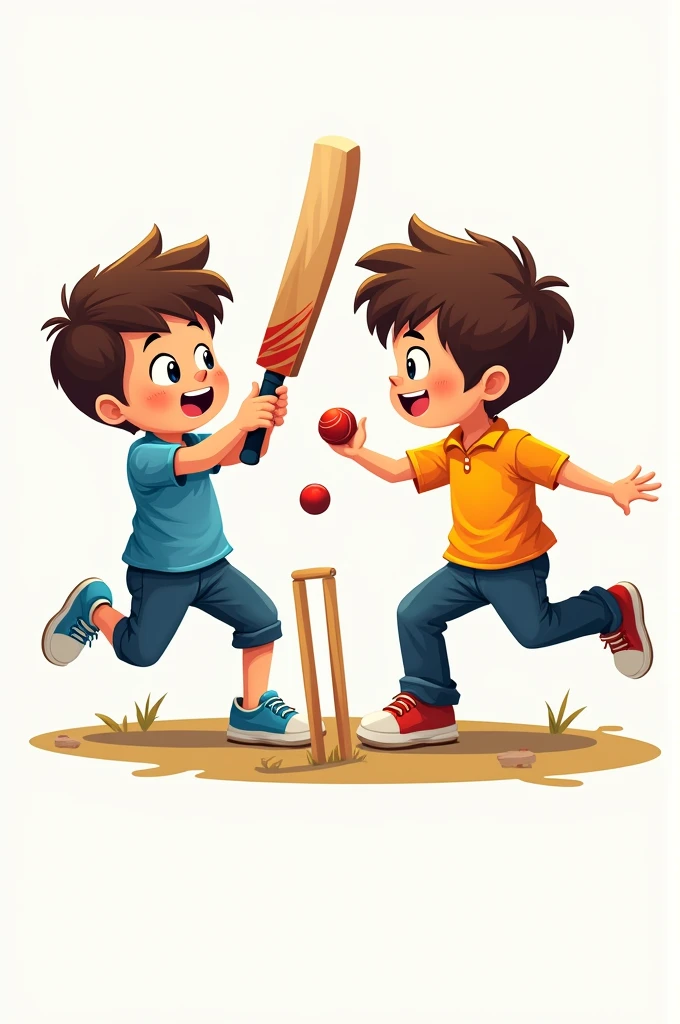 Two boys playing cricket logo
