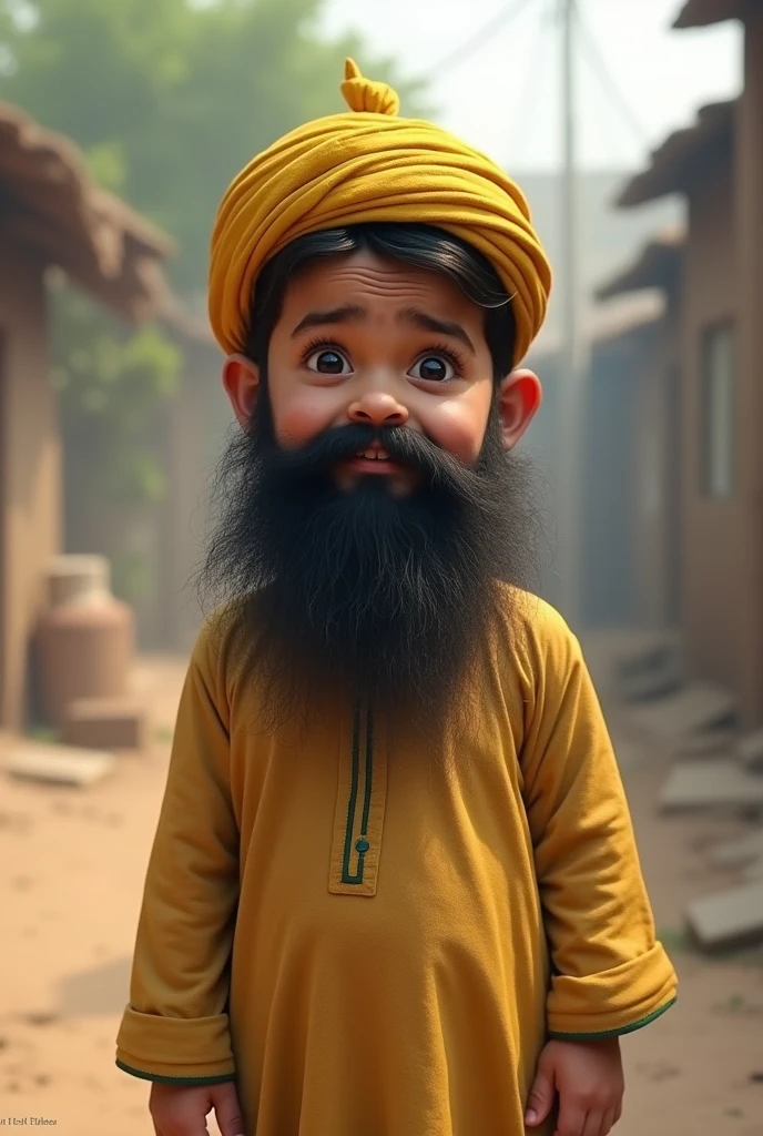 Pakistani boy of 2, with large beared and yellow muslim cap