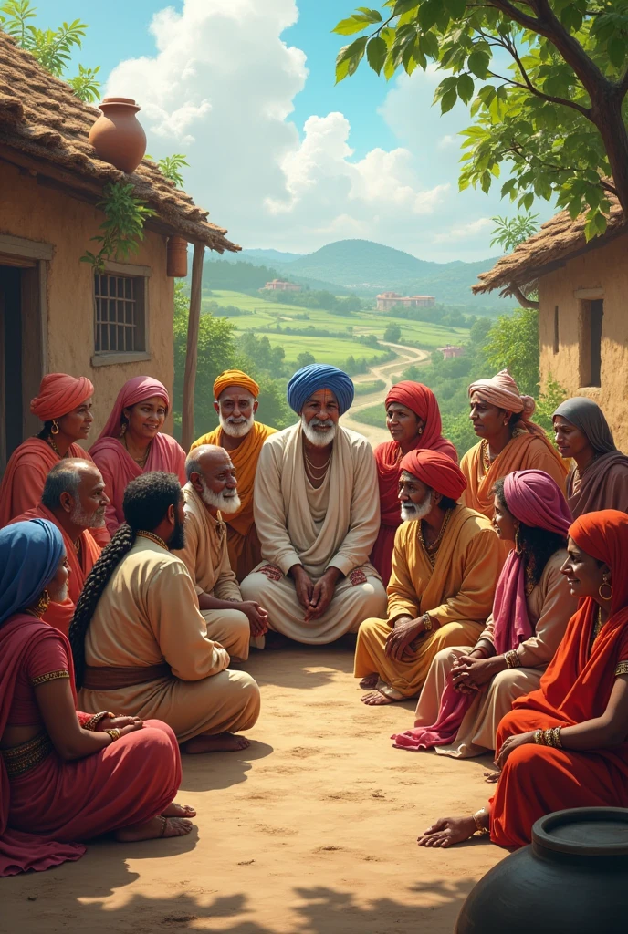 Men and women sitting in panchayat in north india village
