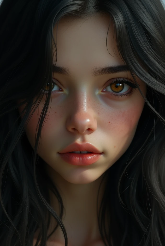 A girl with Hazel eyes and black hairs