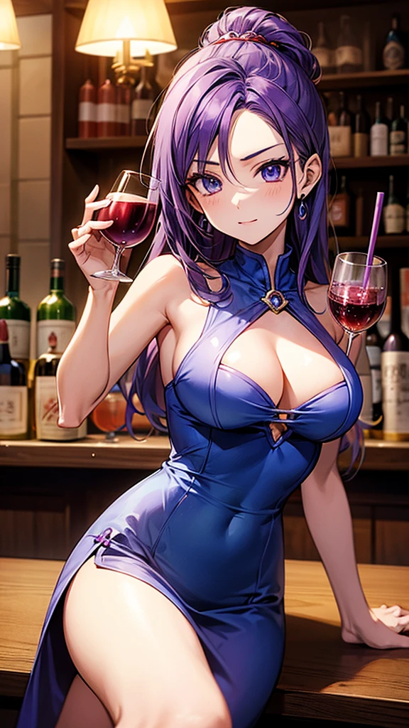 Dragon Quest heroine drinking wine, with a drink, A captivating female Dragon Quest hero, At the bar, At the bar飲む, At the bar, Holding a drink, Sitting at a bar, I&#39;m drinking beer, A female hero drinks an energy drink, Beautiful and attractive anime woman, At the pub, Sexy smile, Cute female hero anime visual