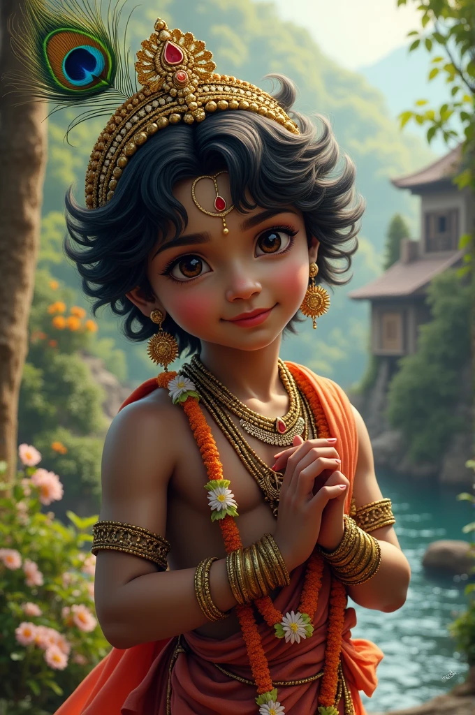 Young krishna with realistic background