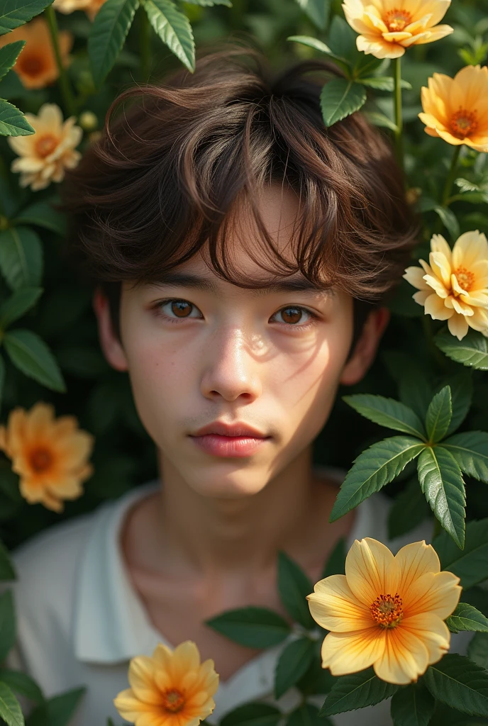Masterpiece,highly detailed,A boy, beautiful, flower nature shot ,18 year
8k,HD,real photography