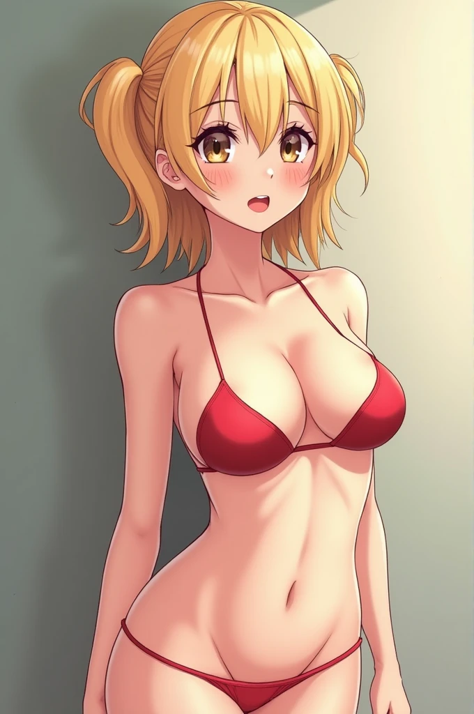 Anime girl blonde with a beautiful body without clothes with a narrow waist skinny with a 3rd breast size medium hair Show pussy