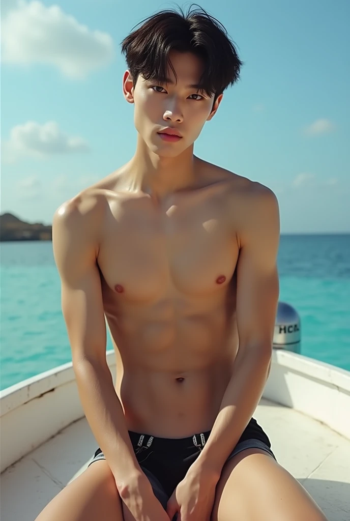 (Photorealism:1.2), Sexy femboy, handsome Korean male idol,20 years old,Genital contact, Wearing a chest strap, Kneel down and spread your legs. , was revealed, Beautiful legs, beautiful person, Adonis, Thin arms, breast exposure,Long sleeve t-shirt, Selling yourself,A seductive pose, Backs of both hands, Stick your chest out, Pinky nipples, Clear yacht model,Very thin body type, Exposure model, That actor, Porn model, Popular models