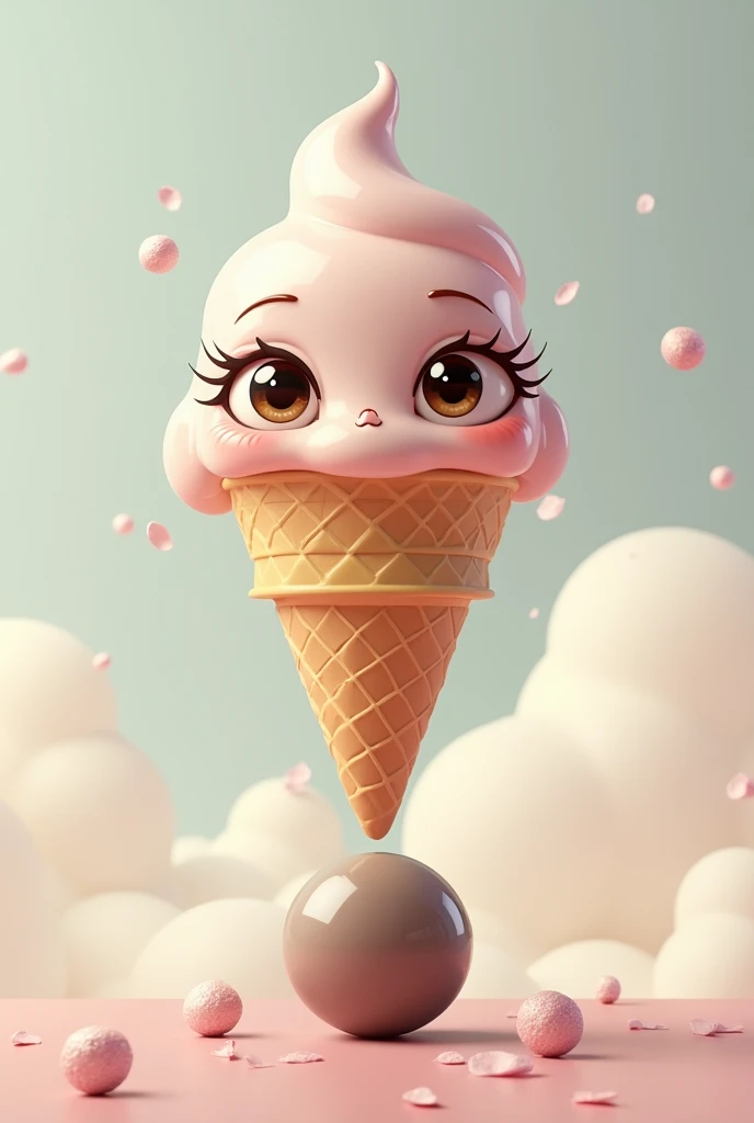 Make a picture of an ice cream cone on top of the weight, wearing eyelashes on your eyes