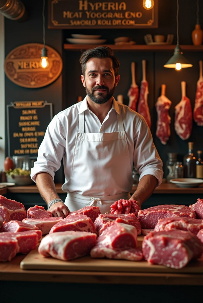 Generate an advertisement for a butcher shop that says “Yosgart Meat”