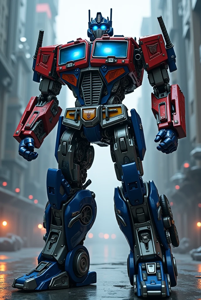 Optimus Prime, transformers, metal, robotic, mechanical, futuristic, detailed, intricate, gears, machinery, powerful, epic, cinematic, dynamic, glowing blue lights, dramatic lighting, photorealistic, 8k, hyper detailed, award winning, masterpiece