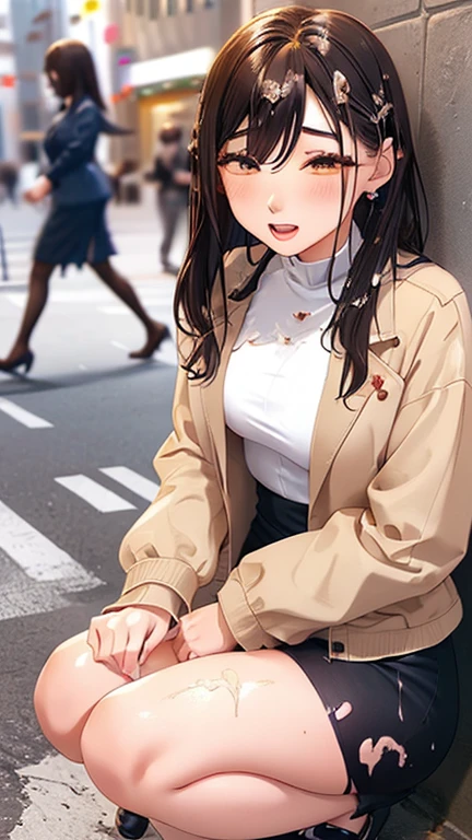 /quality
(masterpiece,best quality,High resolution,高quality,Realistic)

/HairstylesStraight Hair

/Clothes
(Pencil Skirt,Job interview suit,blouse,Jacket,Torn pantyhose:1.5,Earrings)

/Pose Crouching,sit
Leaning against a wall,
Spread your legs:1.5

(Ahegao,orgasm,vapor:1.5,Wish:1.5),

/Other Crowds:1.5,Fair skin,Feet Focus,Leaning against a wall,male,hand of:1.5,night, roadside,ID card,White chocolate:1.5