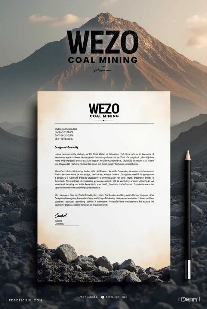 Contruct a realistic and meaningful letter head for a steam coal minning company called "WEZO coal mining". Integrate the words within the logo. It is an above ground coal minning company. That sells its coals to cement factories.  Do not use an axe on the logo.