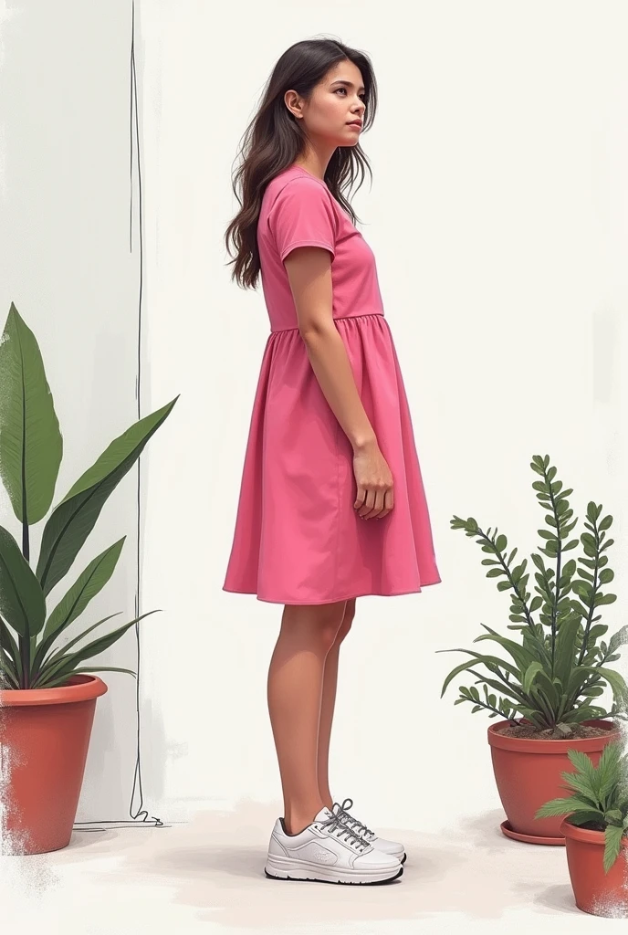 arafed image of a woman in pink dress and sneakers, a sketch by Matthias Weischer, trending on cg society, incoherents, archers, corners, wallpapers, promo image, no watermarks, planters, sneakers, the watchers, f / 1, fighters, borders, f/2, f / 2, “hyper realistic, no background, hunters