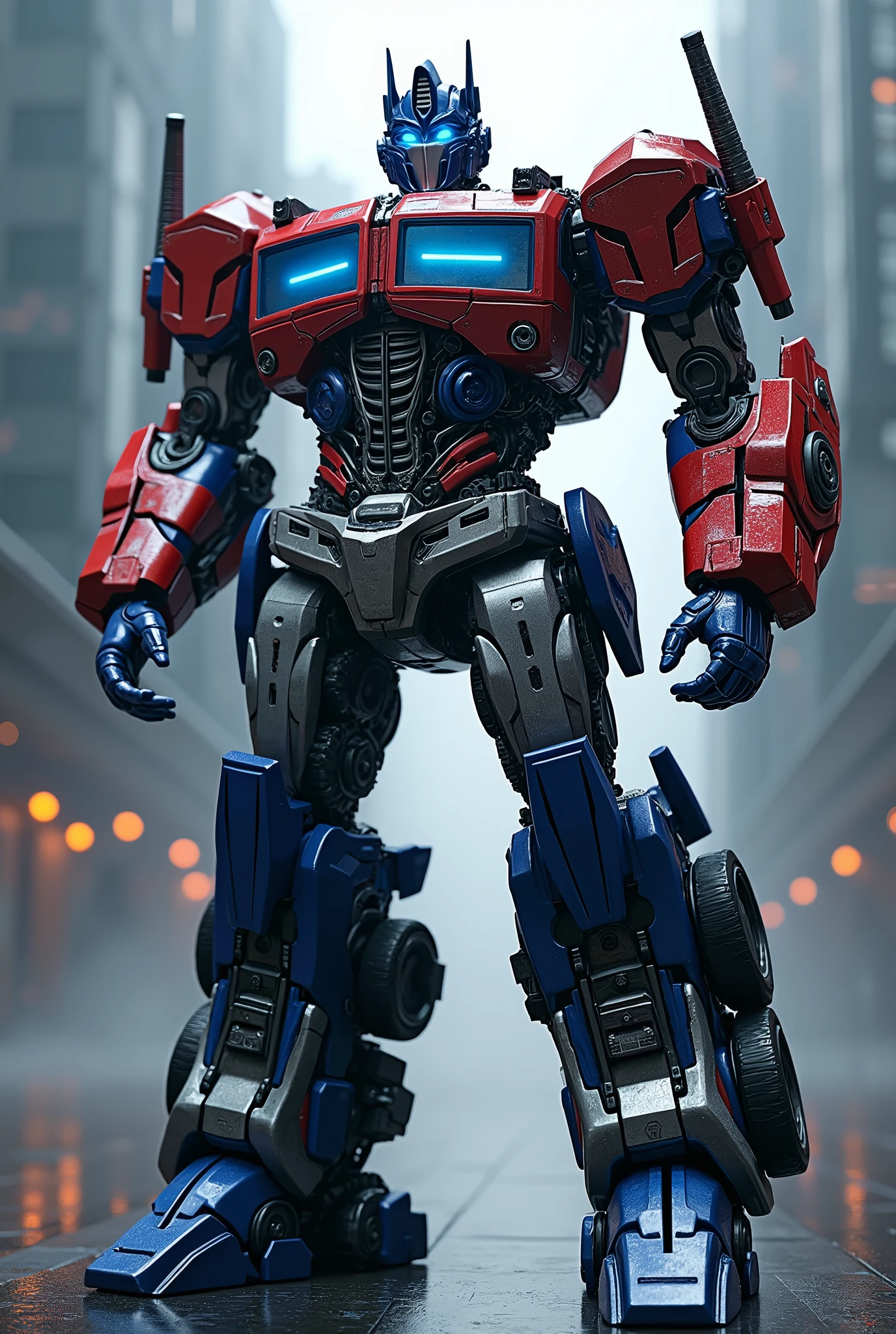 Optimus Prime, transformers, metal, robotic, mechanical, futuristic, detailed, intricate, gears, machinery, powerful, epic, cinematic, dynamic, glowing blue lights, dramatic lighting, photorealistic, 8k, hyper detailed, award winning, masterpiece
