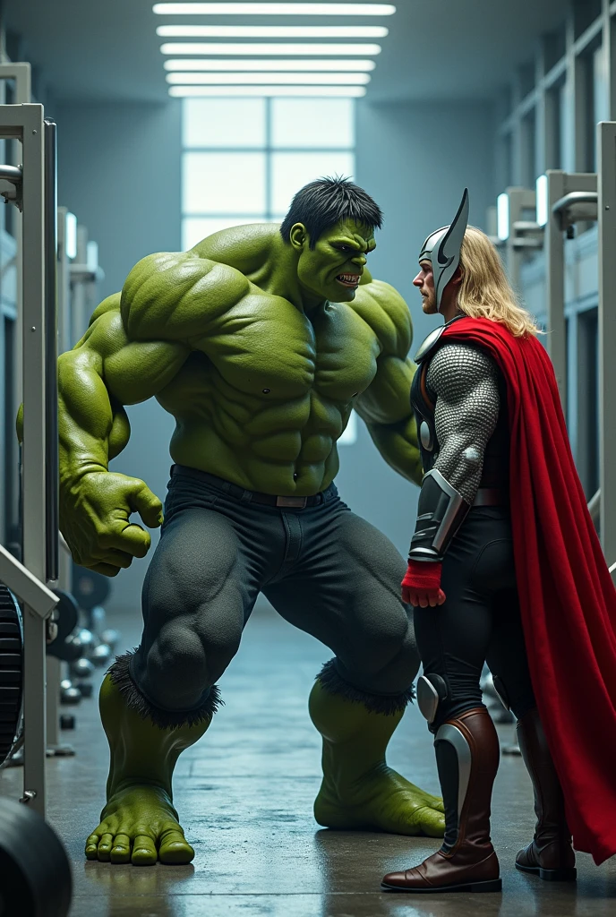 Hulk and Thor doing workout in gym