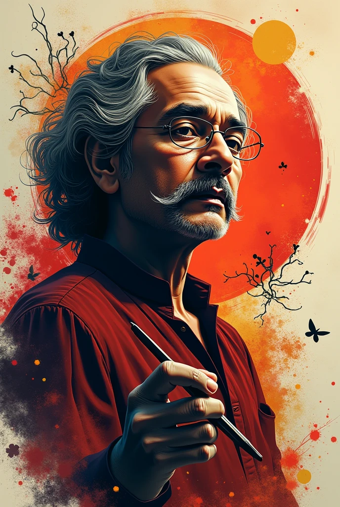 draw a picture which is related to National poet jatiya Kobi kazi Nazrul Islam and make him modern