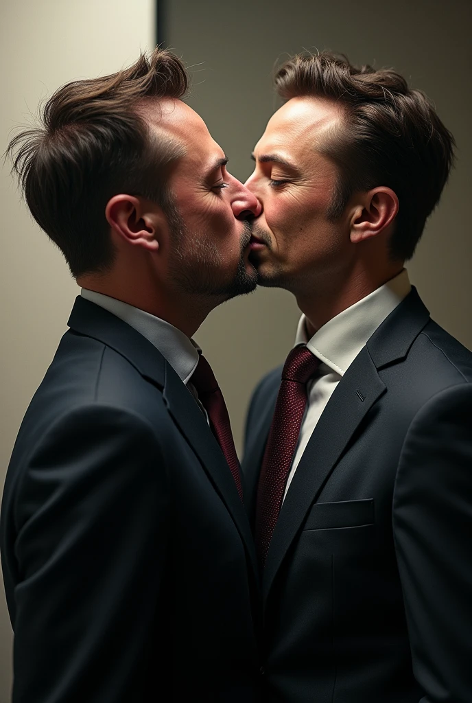 Make Alexandre de Moraes (Brazils minister) kissing Elon Musk (owner of twitter) ,search up how they actually look and make it accurate