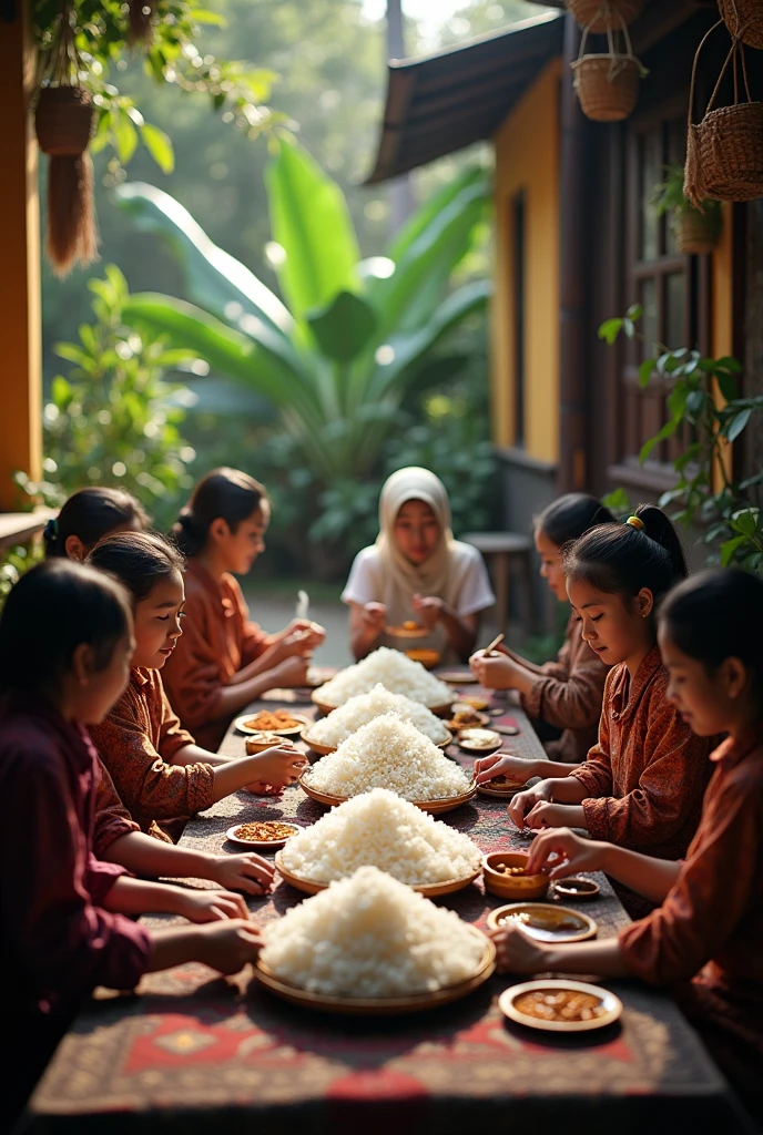 People eat rice in Indonesia