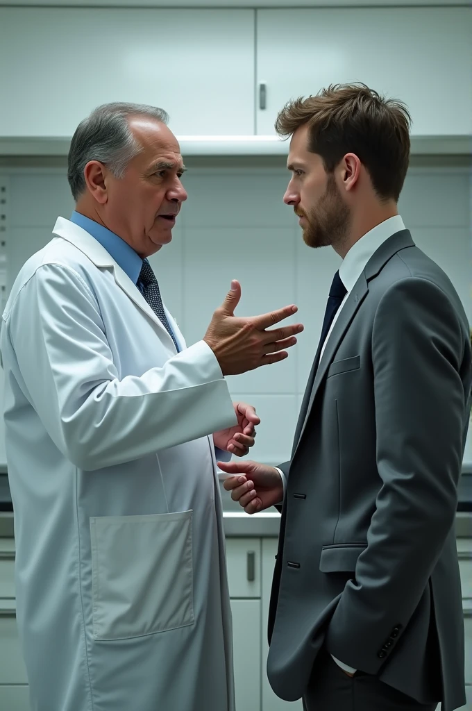 **Panel Description:** Medium shot from the side: Doc Sheddon, in a lab coat, explains Tom Sattler’s head wound while Harry, in a grey suit with a loosened tie, attentively listens.

**Location:** Autopsy room, Forensic Center.  
**Characters:** Doc Sheddon, Harry.  
**Camera Shot:** Medium shot.