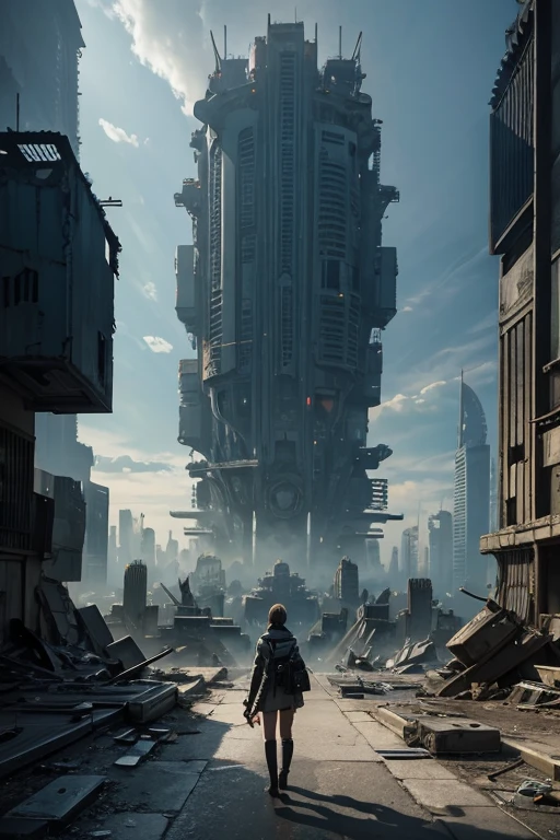 Highest quality、A ruined futuristic city、Surrealism
